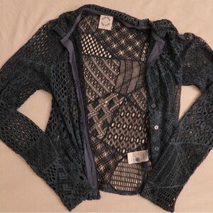 With Jean Dark Blue Open-Knit Cardigan